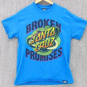 Broken Promises x Santa Cruz Shirt Mens Medium M Blue Short Sleeve Big Graphic